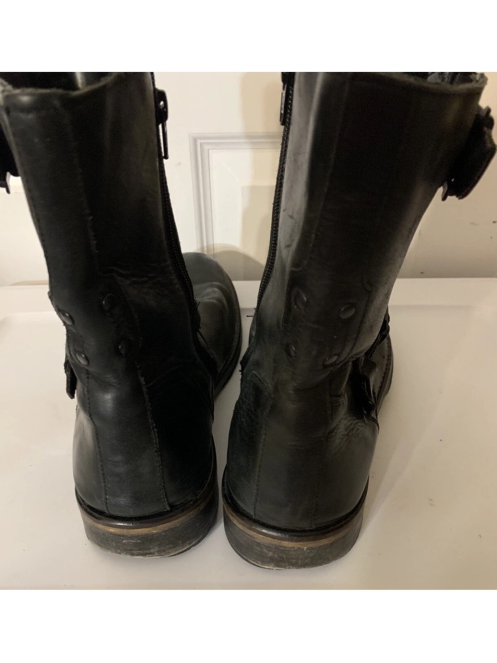 Red Tape Men's Sz 10.5 Salisbury Buckle Black Leather Side Zip Ankle Biker Boots - Picture 9 of 9